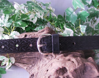 Leather dress belt with celtic design