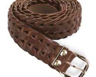 ブラウンレザーベルト、編み込みレザー、ベルト、レザーバックル、34