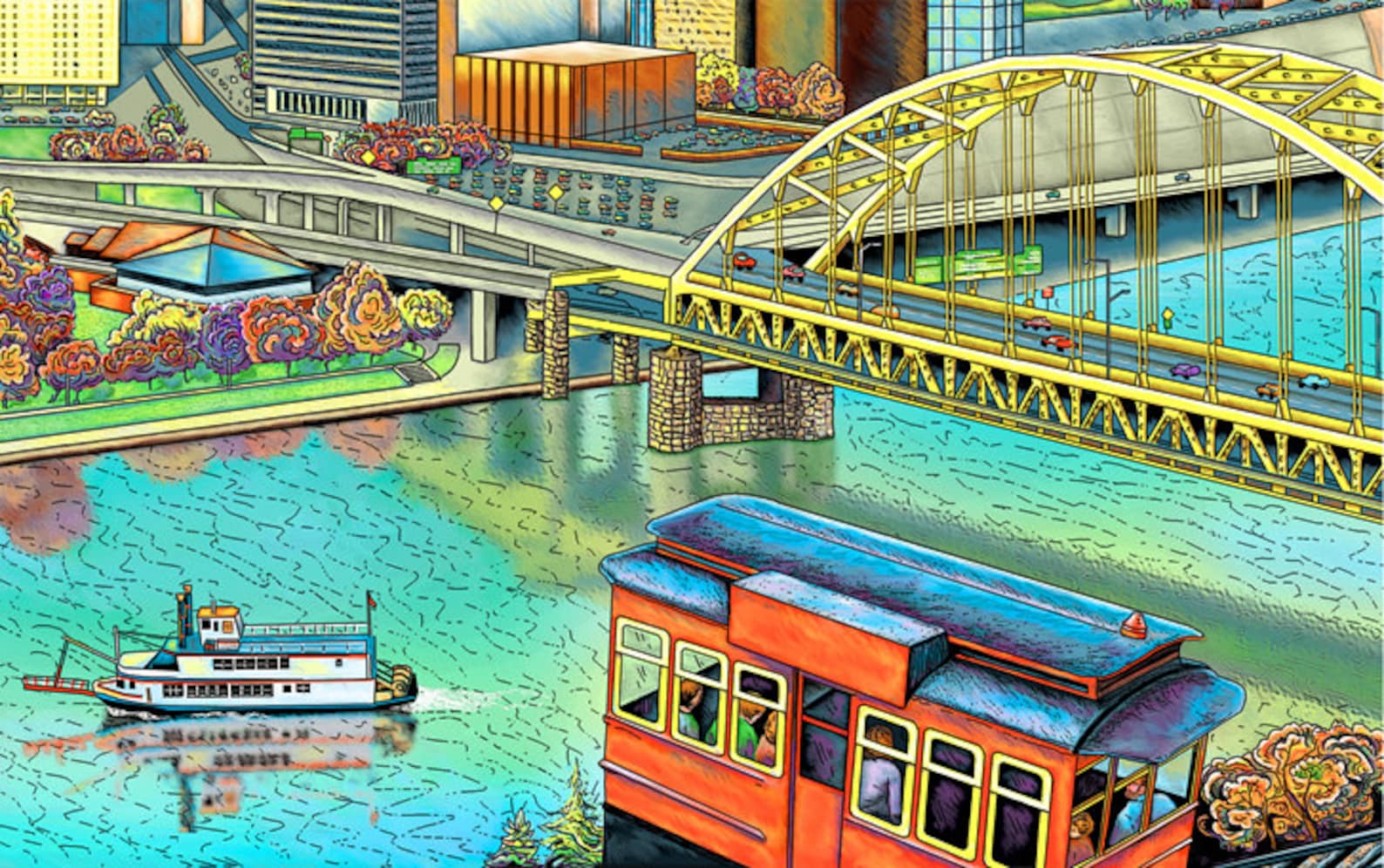FREE SHIPPING. Pittsburgh Landscape Incline Print in 3 Sizes, River