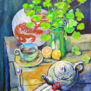 FREE SHIPPING. Irish Saying: Life is Like a Cup of Tea (for St. Patrick's Day),Barry’s tea,print in 2 sizes, painting by Ray Sokolowski.