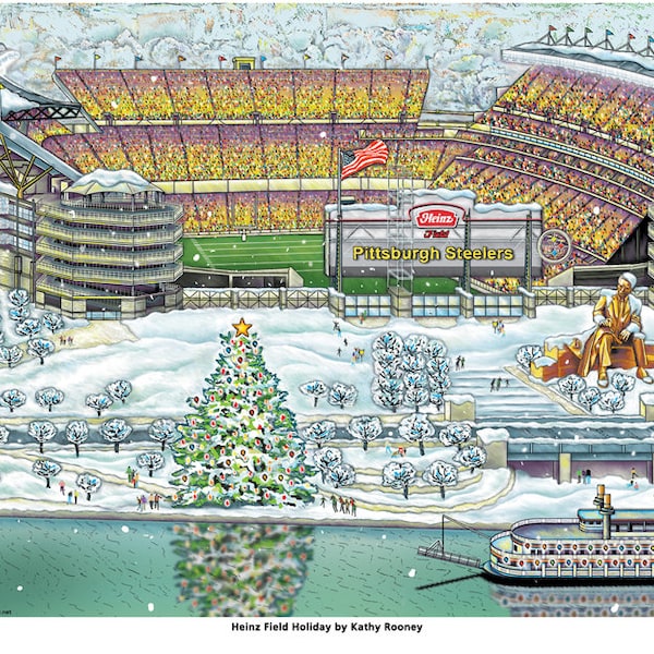 FREE SHIPPING. PIttsburgh Heinz Field Christmas, Pittsburgh Steelers Stadium Print in 2 Sizes; illustration by Kathy Rooney