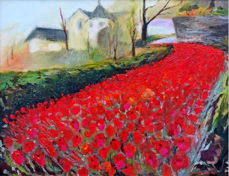 FREE SHIPPING, landscape in Red,Tulips,Garden,path,Oglebay, West Virginiaby Ray Sokolowski Archival Signed Prints in 3 sizes. image 1