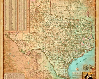 Antiqued Texas Wall Map