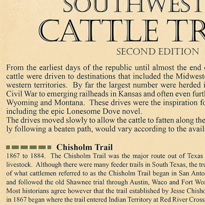 The Great Texas Cattle Trails Map 2nd Ed. Print on Canvas - Etsy