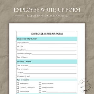 Employee Write-Up Form Template (Printable PDF)