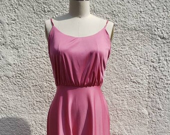 1980s &quot;Janice&quot; Strappy Blouson Pink Maxi Dress