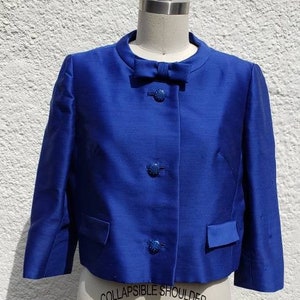 1960s &quot;Roberta&quot; Royal Blue Cropped Jacket with Bow