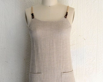 1980s &quot;Hettie&quot; Tan Linen Strappy Maxi Dress