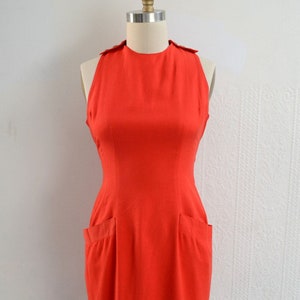 1980s "Kami" Red Rockabilly Pinup Cross Back Sheath Dress