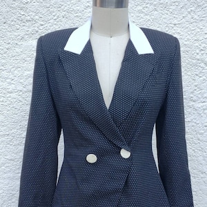 1980s &quot;Lynn&quot; Black and White Polka Dot Double Breasted Blazer Size 6