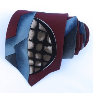1990s &quot;Oscar&quot; Maroon and Blue Mixed Print Necktie