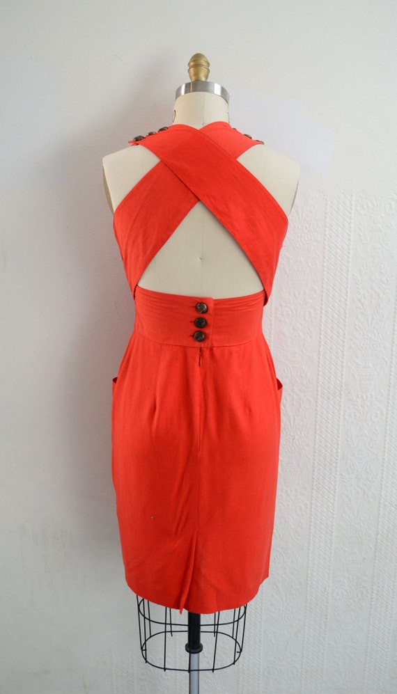 1980s "Kami" Red Rockabilly Pinup Cross Back Shea… - image 2