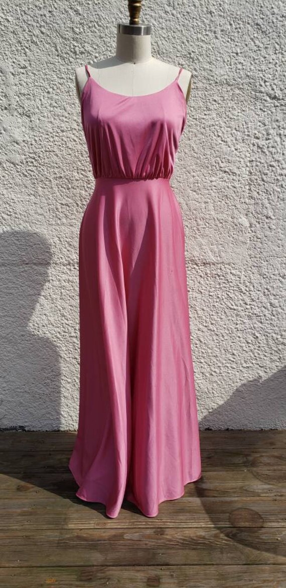 1980s Janice Strappy Blouson Pink Maxi Dress