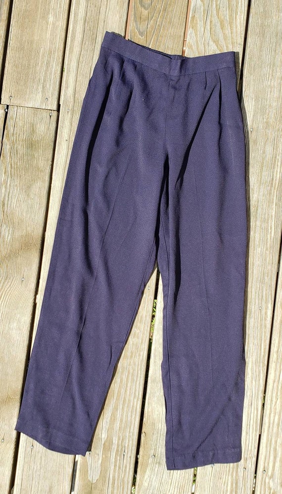 1980s "Gail" Navy Crepe Dress Pant with Back Elast