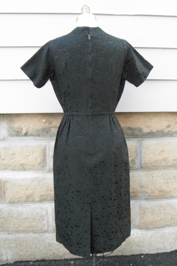 1960s "Eve" Black Floral Brocade Short Sleeve Dre… - image 3