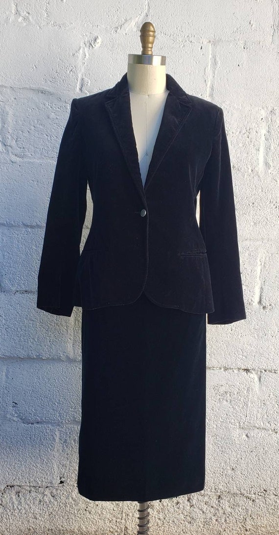 1980s "Emily" Black Velvet Skirt Suit Size 8