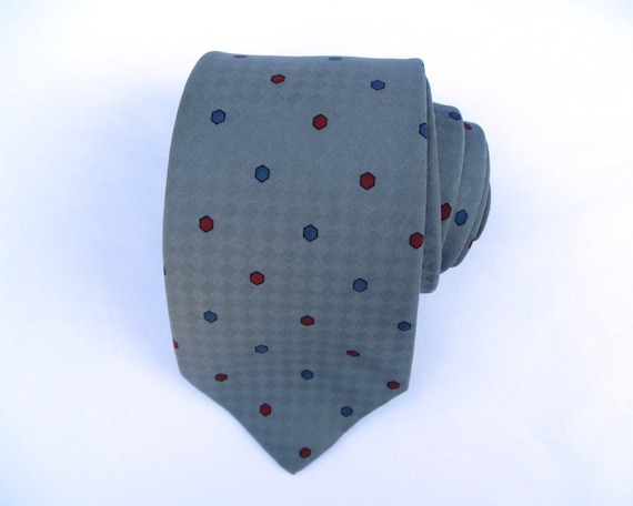 1970s "Henry" Gray Hexagon Printed Necktie