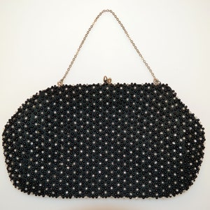 1960s &quot;Mae&quot; Black Beaded Evening Bag / Clutch