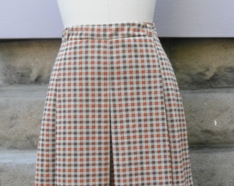 1960s "Velma" Brown and Orange Pleated Plaid Skirt