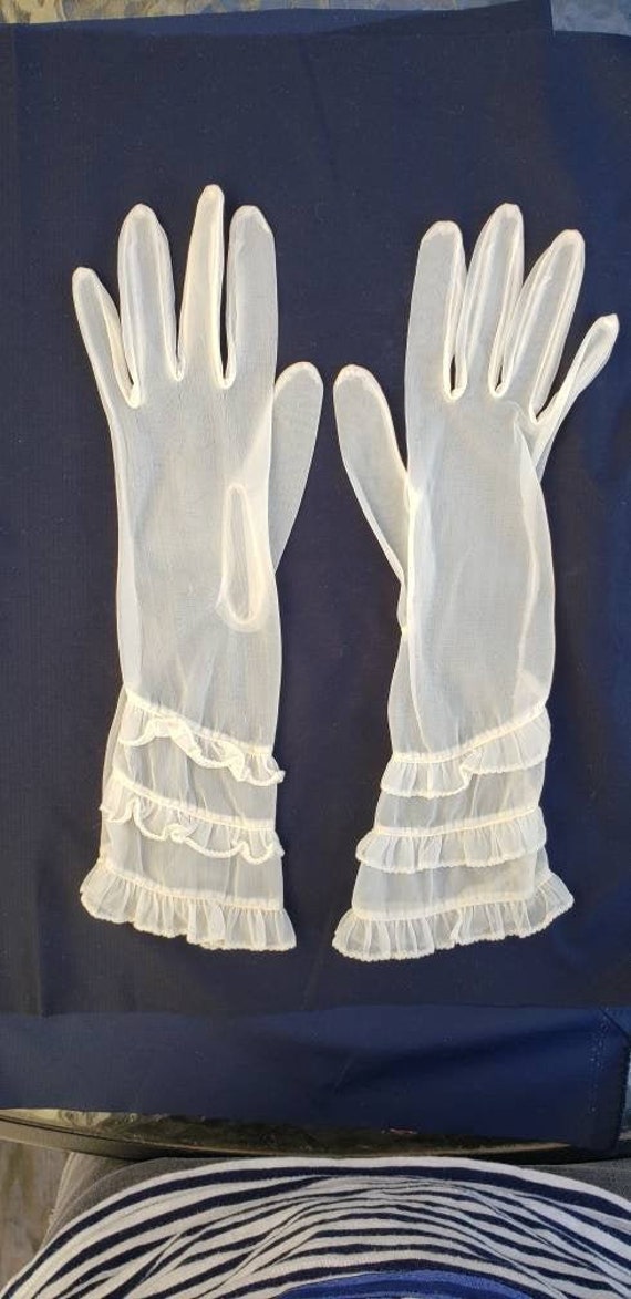 1950s "Donna" Sheer White Long Ruffled Gloves