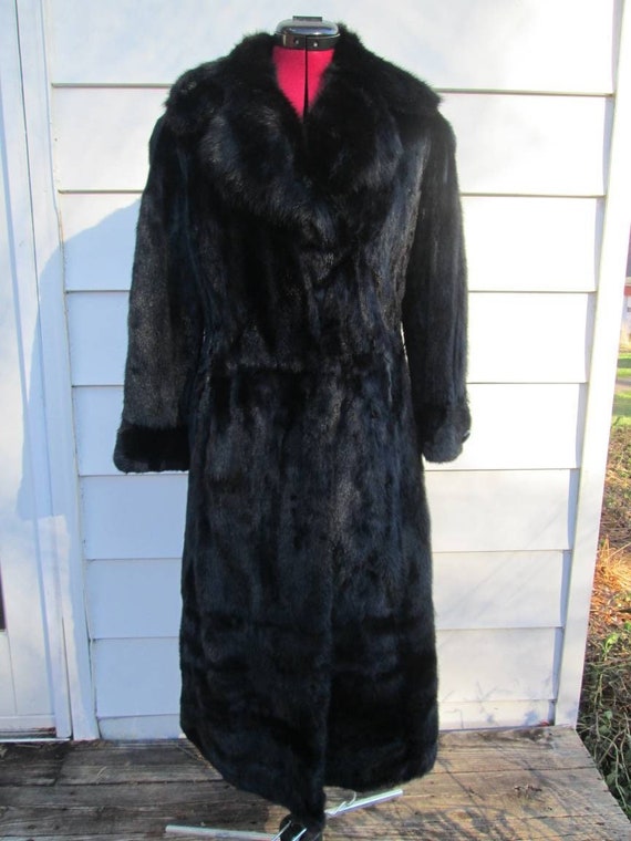 1980s "Minky" Russian Ranch Long Black Mink Coat b