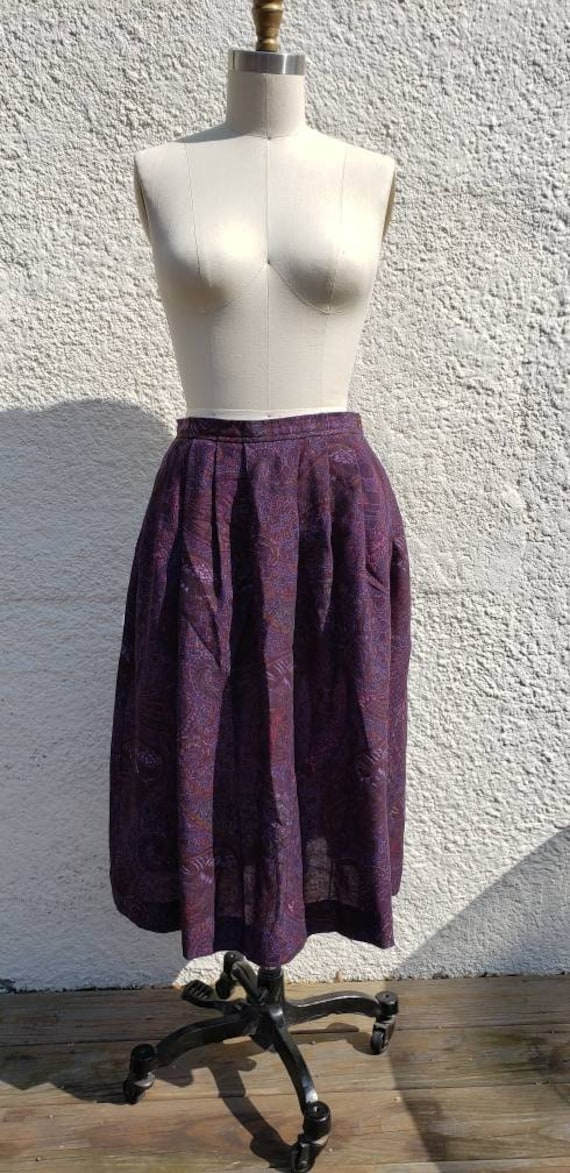 1970s "Maisie" Purple Wool Paisley Midi Skirt