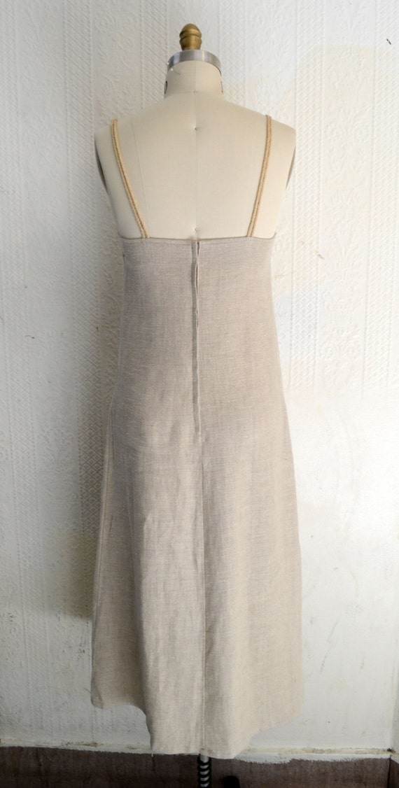 1980s "Hettie" Tan Linen Strappy Maxi Dress - image 2