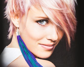 Tassel earrings- Fringe Earrings- Two Colour Fringe Earrings