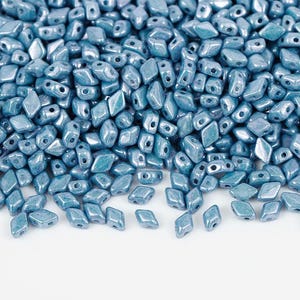 Czech Glass MATUBO MiniGemDuo Beads 6x4mm Chalk Blue Luster 2-Hole for Jewelry Making