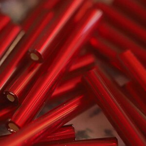 Preciosa Bugles 20mm Transparent Ruby Silver Lined col.97090