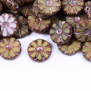 Girasol de 12 mm, ópalo marfil travertino con cuentas checas rosas de 1 agujero