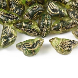 Uccello 11×22 mm Verde lime Marrone misto Oro Perline ceche a 1 foro