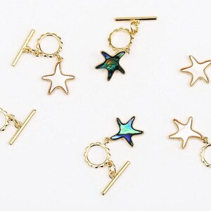 Gold Plated 12x12mm Starfish Inlaid With Shell Toggle Clasp
