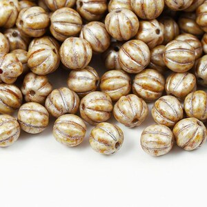 Cuentas de cristal checo con forma de melón de 8 mm, acabado mármol marfil tiza, para la fabricación de joyas.