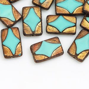 Czech Glass Window Rectangle Bead 17x11mm Silk Aqua Violet Luster 1 Hole for Jewelry Making