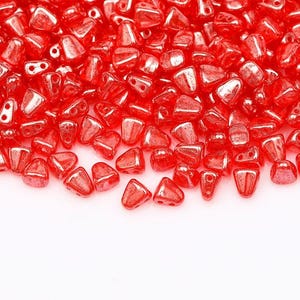 Czech Glass Nib-Bit Beads 6×5mm Ruby White Luster 2 Hole Beads for Jewelry Making