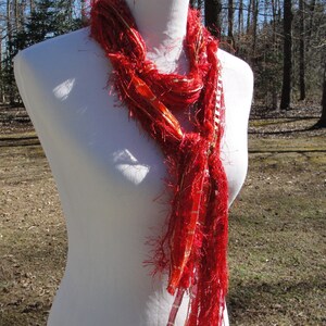 Hand Knotted Fashion Scarf in Gorgeous Shades of Red with Lots of Gold Sparkle