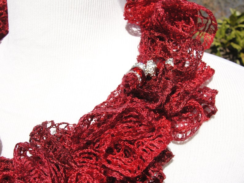 Hand Knit Ruffle Scarf in Vibrant Red With Matching Decorative Beads - Etsy