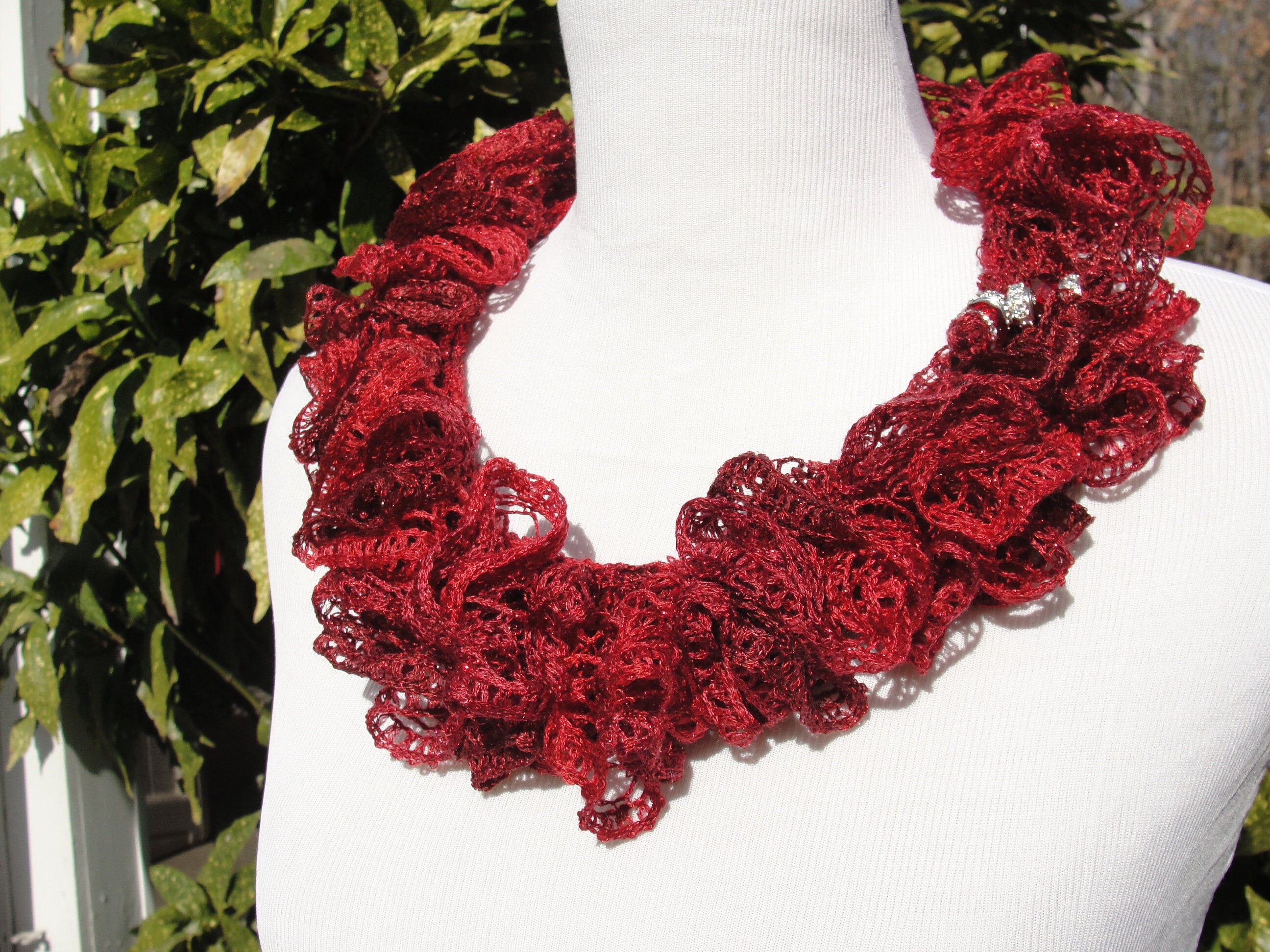Hand Knit Ruffle Scarf in Vibrant Red With Matching Decorative Beads - Etsy