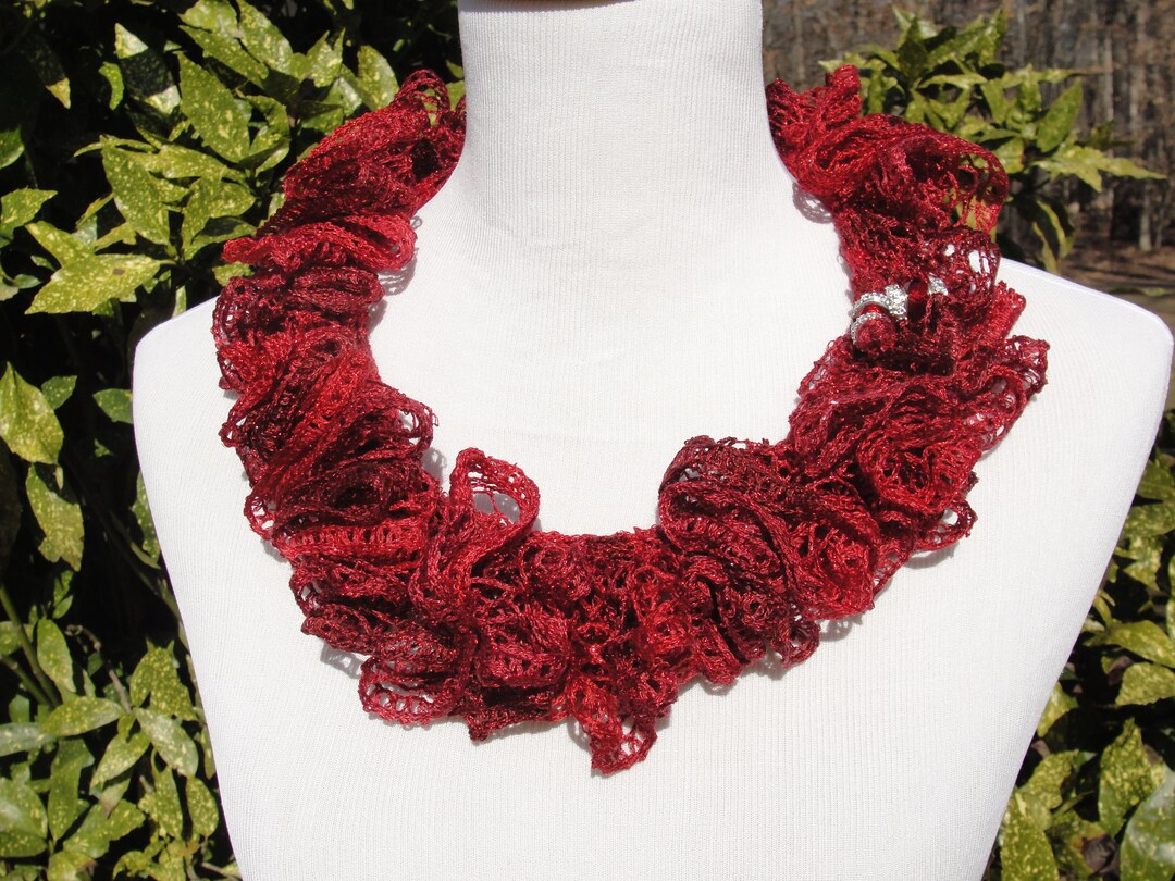 Hand Knit Ruffle Scarf in Vibrant Red With Matching Decorative Beads - Etsy