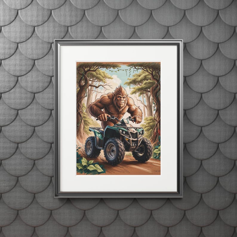Big Foot Rider Art Print, Bigfoot Quad Rider, Home Decor Wall Art, Sasquatch Poster ...