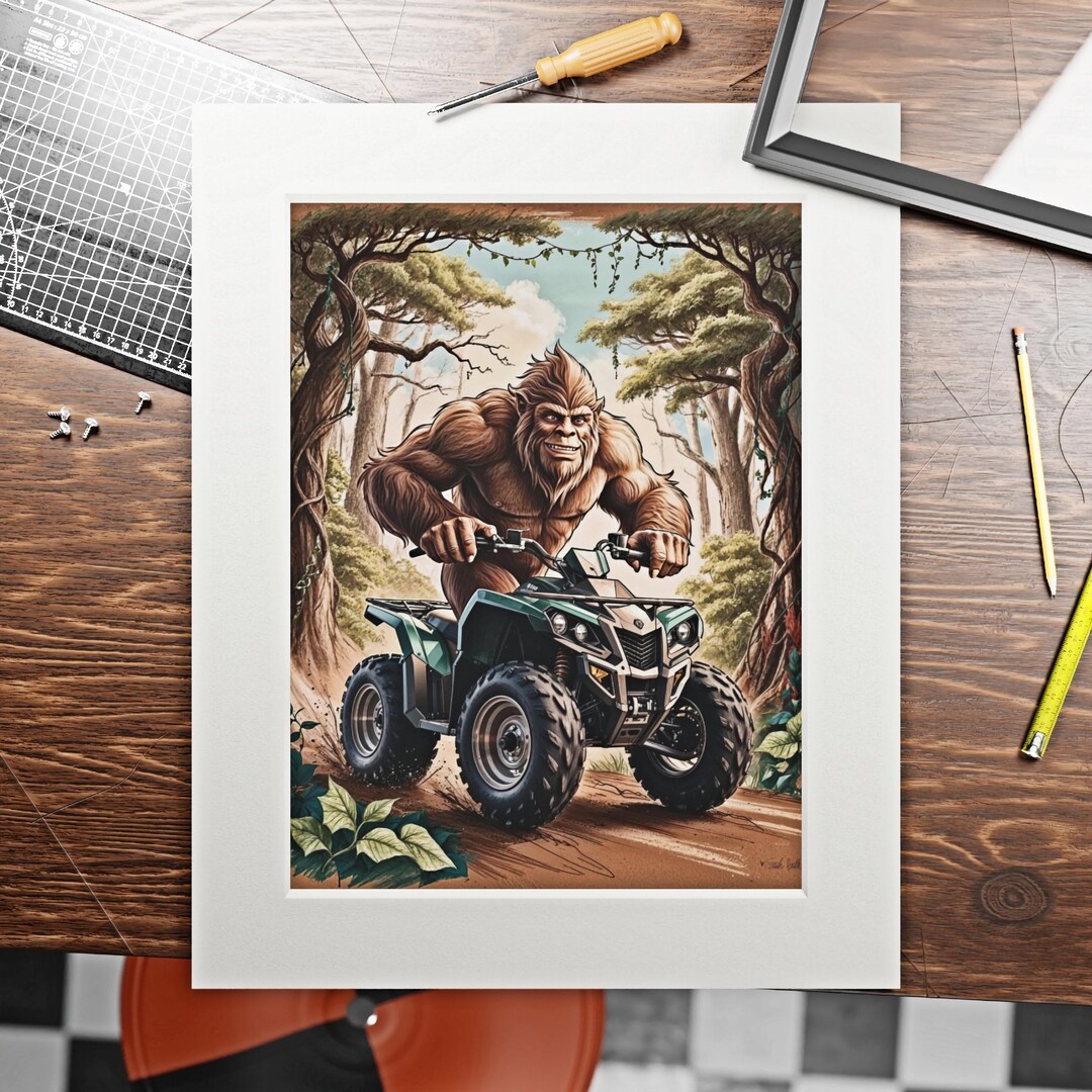 Big Foot Rider Art Print, Bigfoot Quad Rider, Home Decor Wall Art, Sasquatch Poster ...
