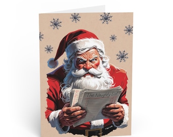 Grußkarten, Nikolaus funkelnd von frecher Liste, Weihnachtskarten, Feiertags-Briefpapier, Feiertagsgrüße, Weihnachtsmann-Karten,