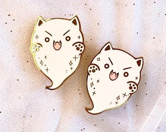 Ghost Cat Boo - Glow in the Dark Enamel Pin | Cute Creepy pin | Halloween Spooky Ghosts Cat
