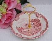Elegant vintage mini cake stand,tidbit tray, place holder,jewelry display. Johnson Brothers english transferware. Wedding or Bridal shower