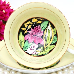 Antique English Tea Cup and Saucer.  Fine Bone China Tea Set. Yellow Floral Tea Cup. Tea Party,  Bridal Shower, Birthday, Favor.