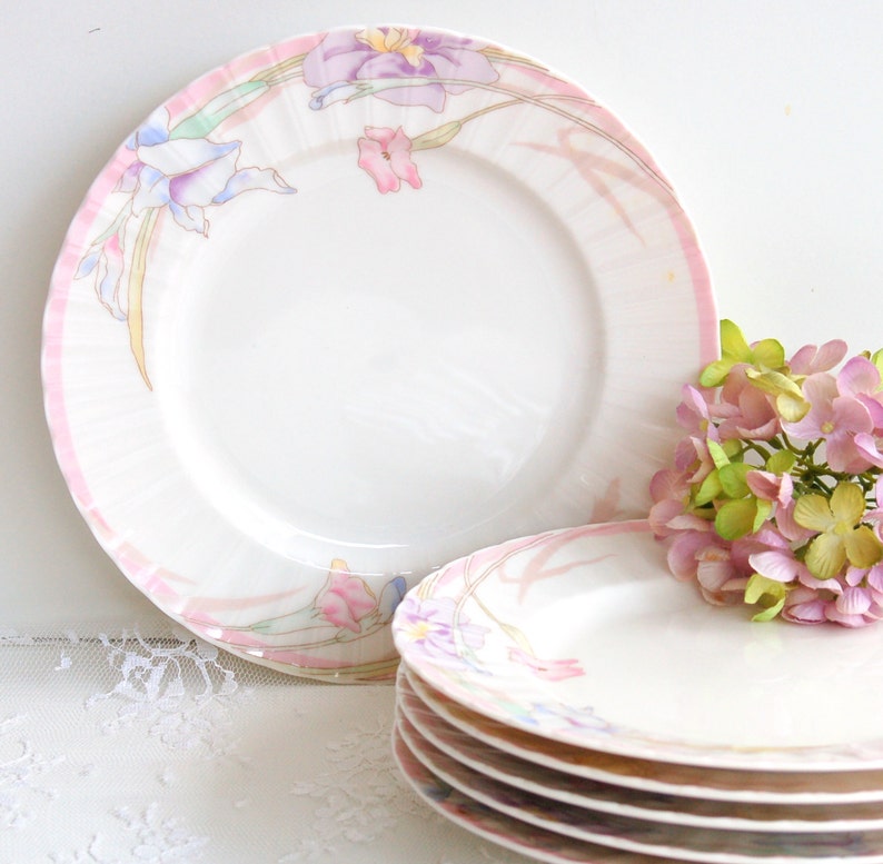Vintage China, Salad/ Dessert Plates Set of 6. Pink Floral Plates. Tea