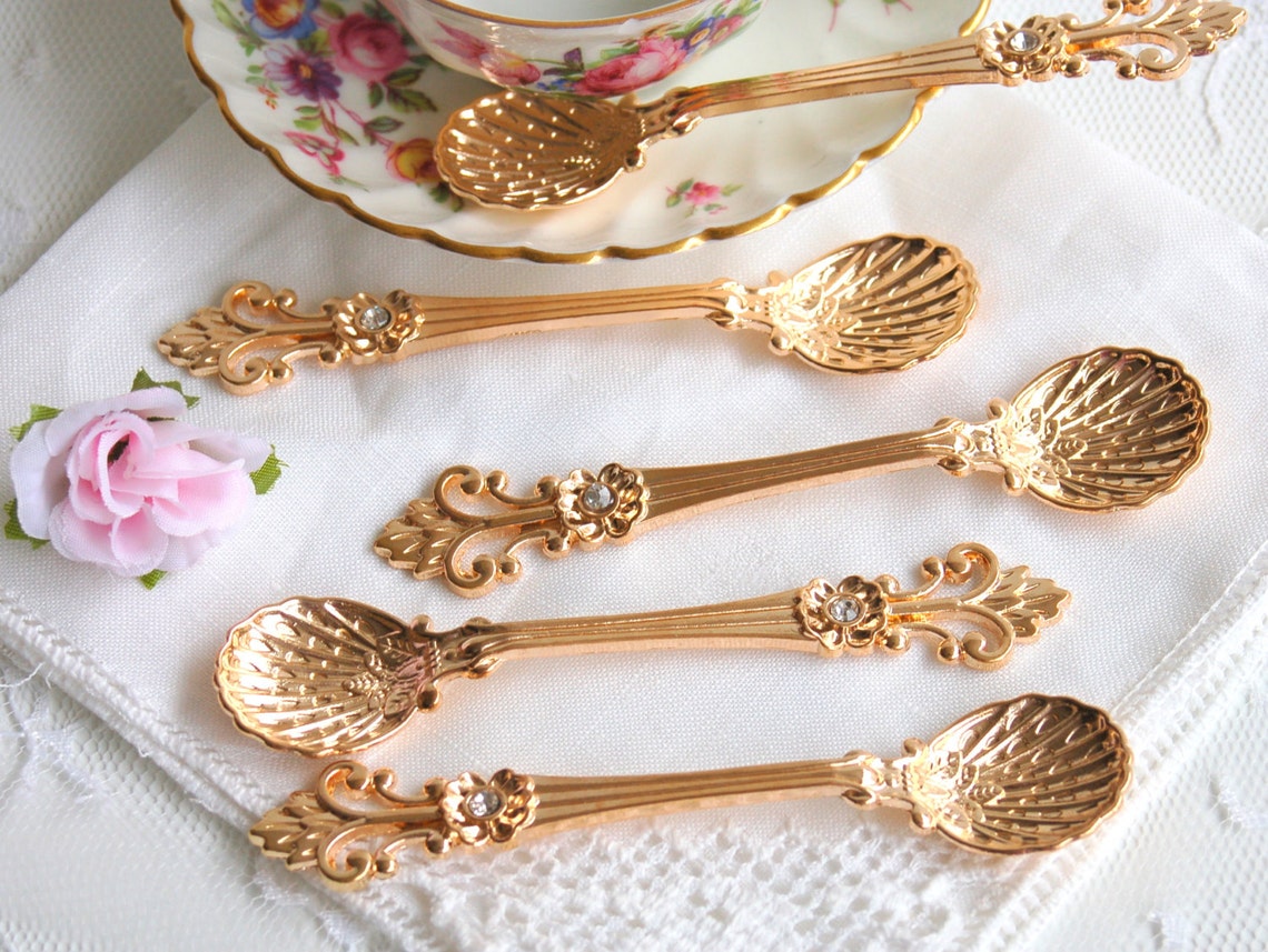 Lovely Small Tea/ Coffee Spoons Set of 5. Gold Color Small Etsy