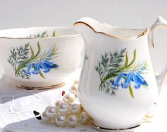 Antique Sugar Bowl and Creamer Set. Fine Bone China made in England by Melba China. Tea Party, Thank you or Housewarming Gift inspiration.