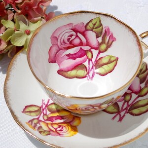 Antique 1950s Tea cup and Saucer Set,  Fine Bone China made in England. Tea Cup Set for: Tea Party,Bridal Shower, Party Favor or Gift..